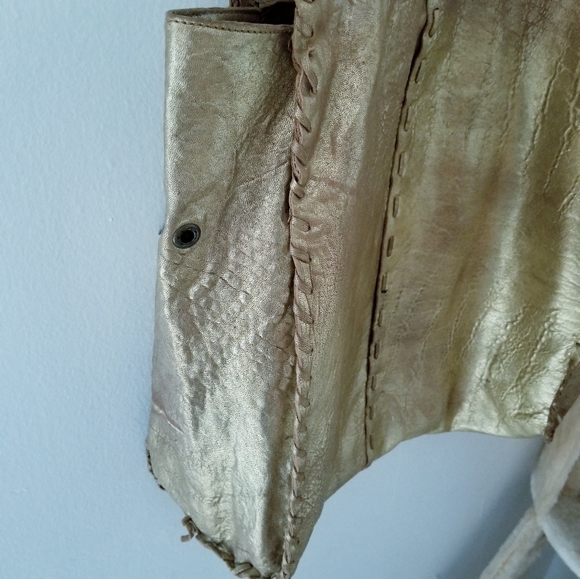 All You Need Comes With Me Large Vintage Gold Leather Boho Bag - Picture 5 of 17